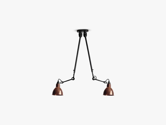 Lampe Gras N302 Double, Mat Sort/Rå Kobber