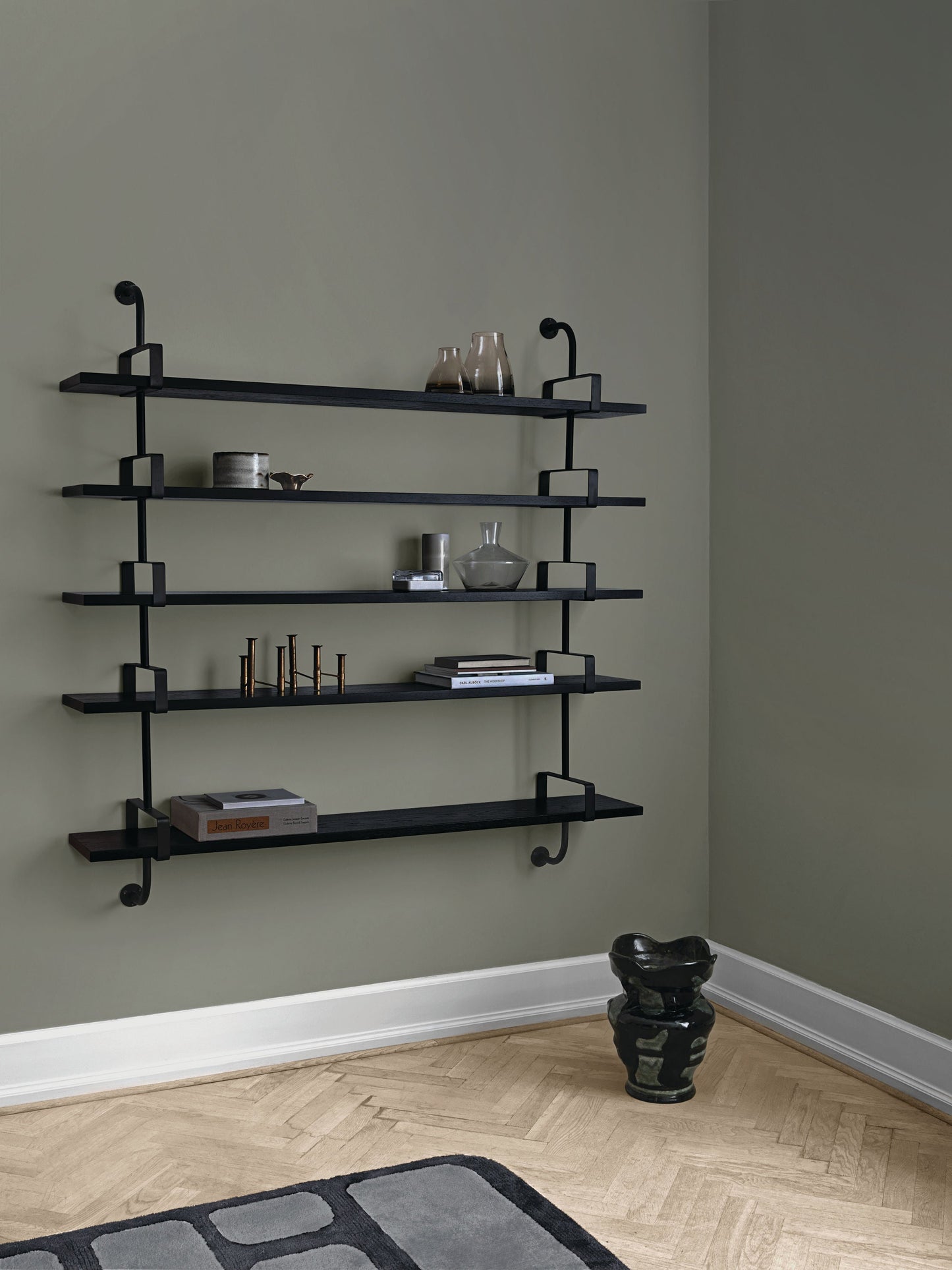 Démon Shelf - 2 Brackets - 95 cm 3 shelves, Oak shell