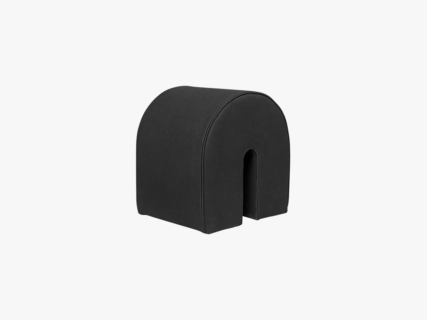 Curved Pouf, Black Leather