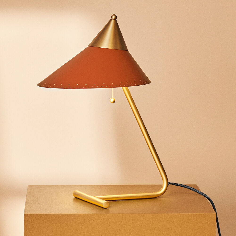 Brass top lamp, Rusty red