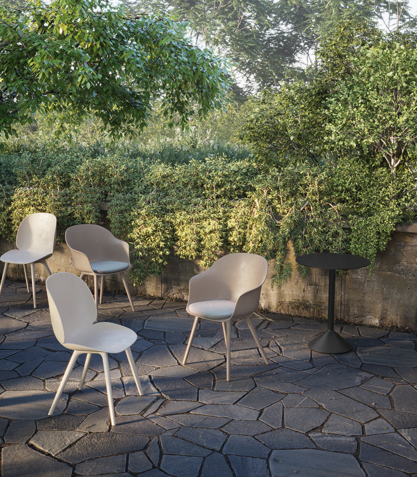 Bat Dining Chair Un-Upholstered Plastic base Outdoor, Beige/Beige