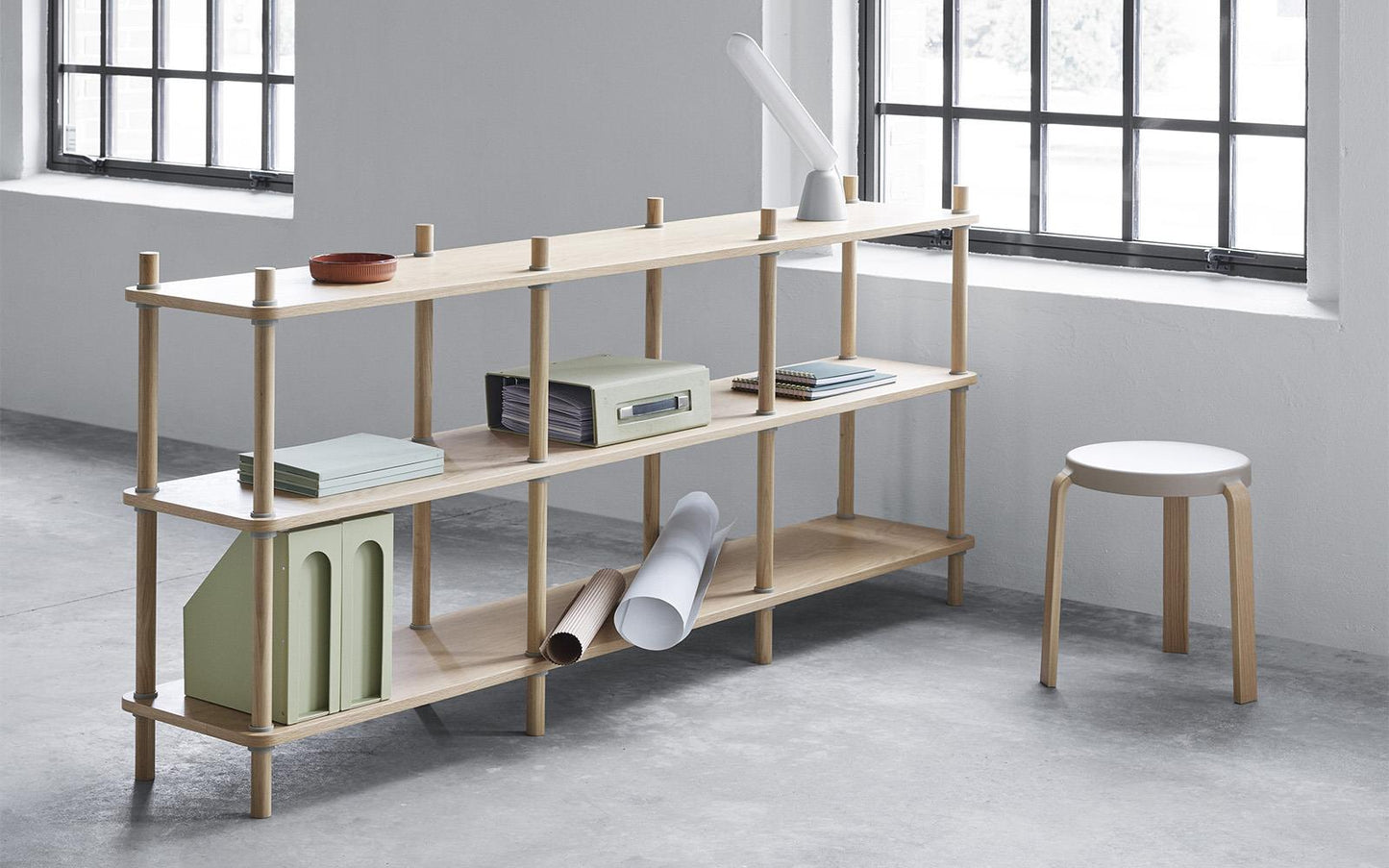 Jam Bookcase 8 poles, Oak/grey