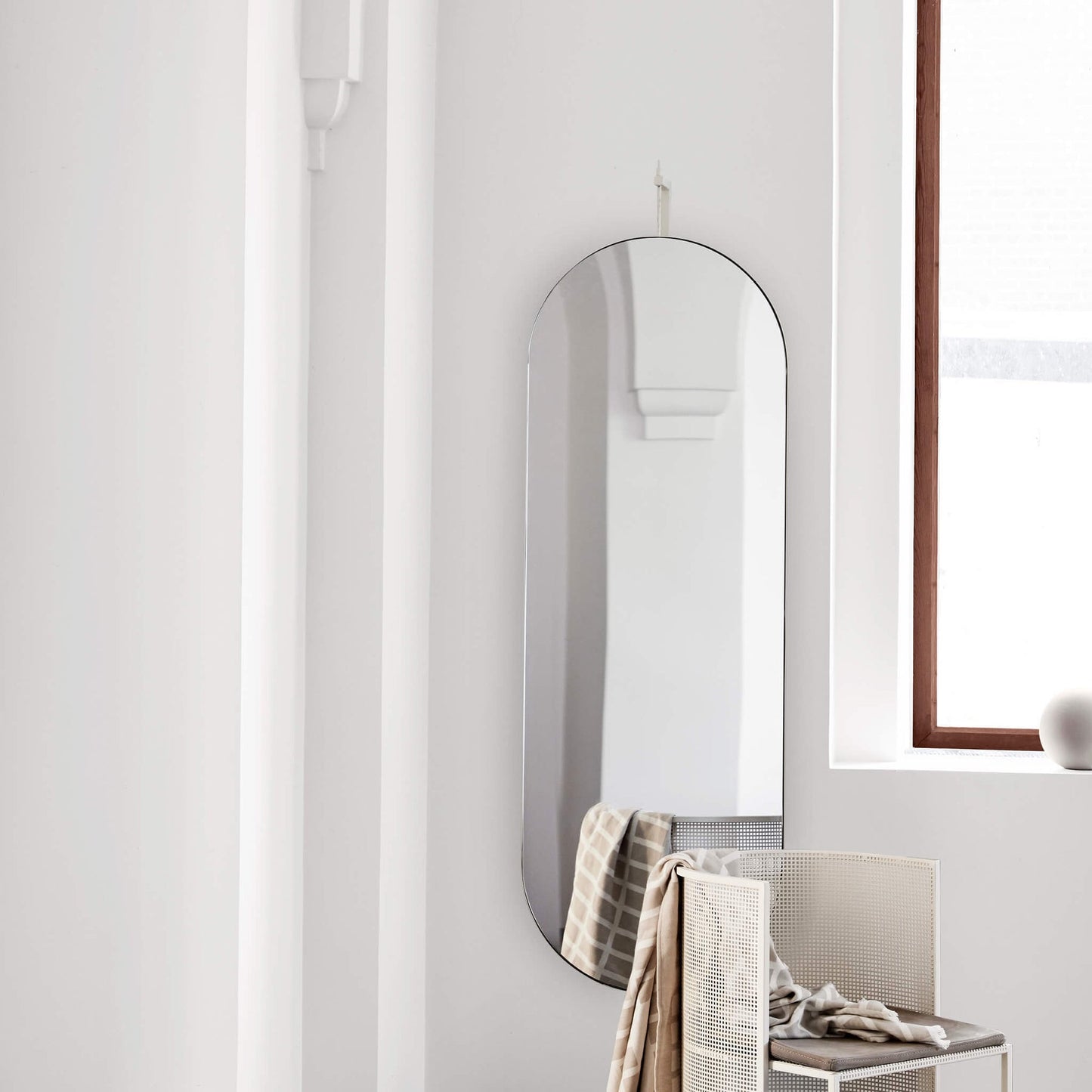 Rotating Mirror - Full Size, Beige Steel