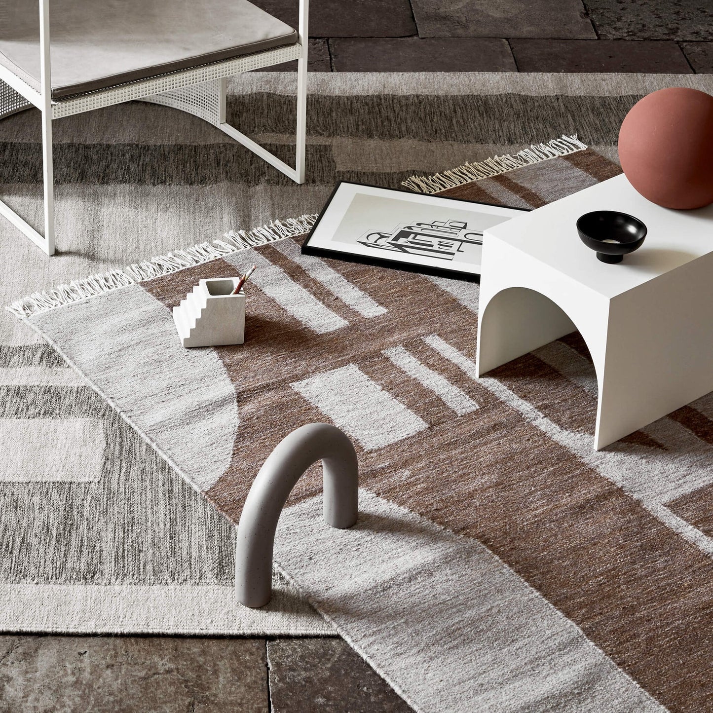 Contemporary Kelim Melange, Off White/Brown