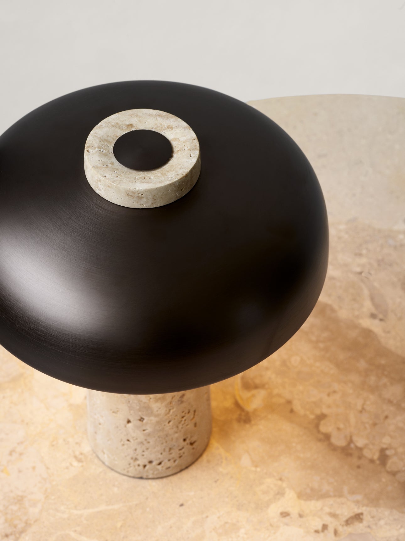 Reverse Table Lamp, Travertine, Bronzed Brass