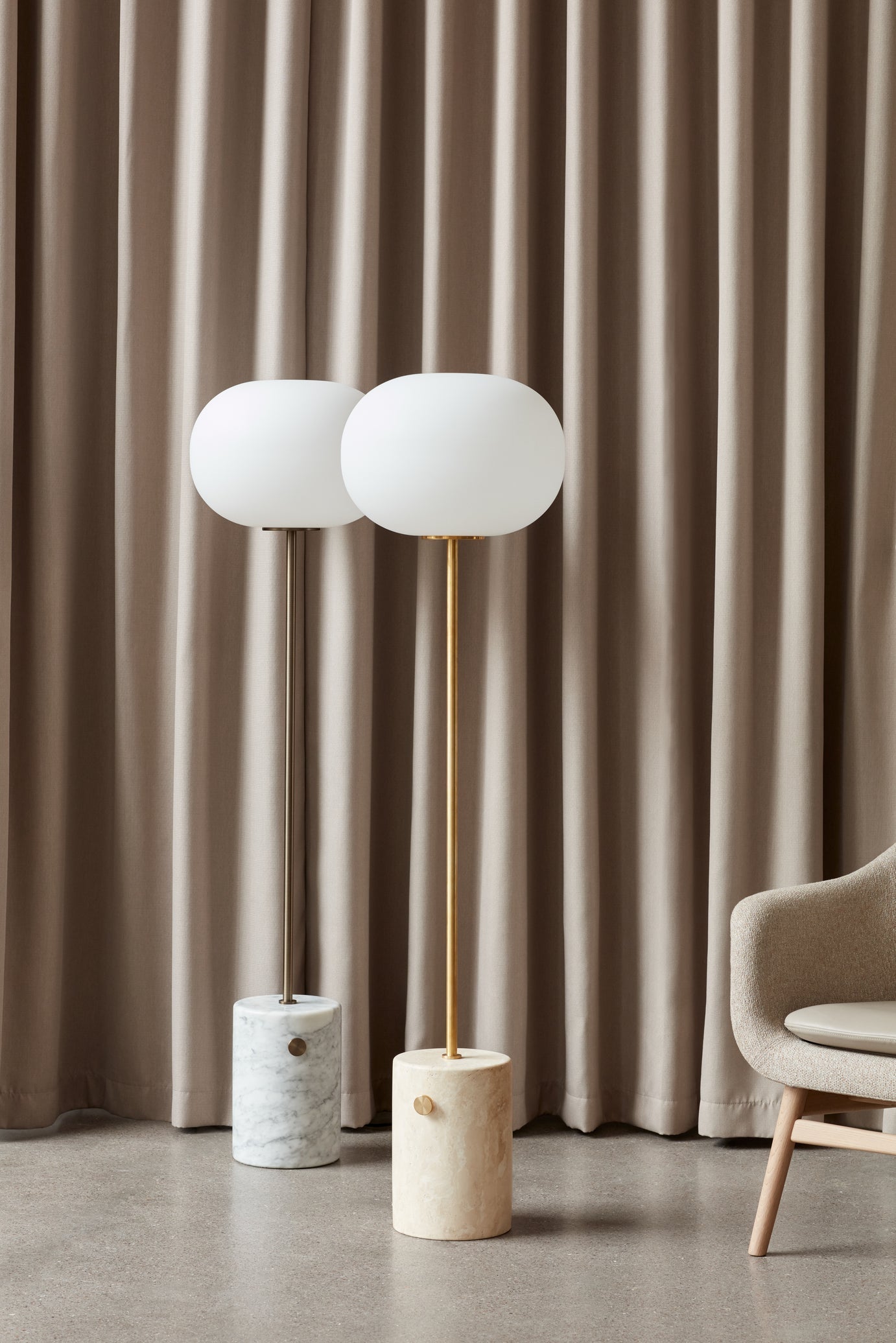 JWDA Floor Lamp, Travertine/Brushed Brass