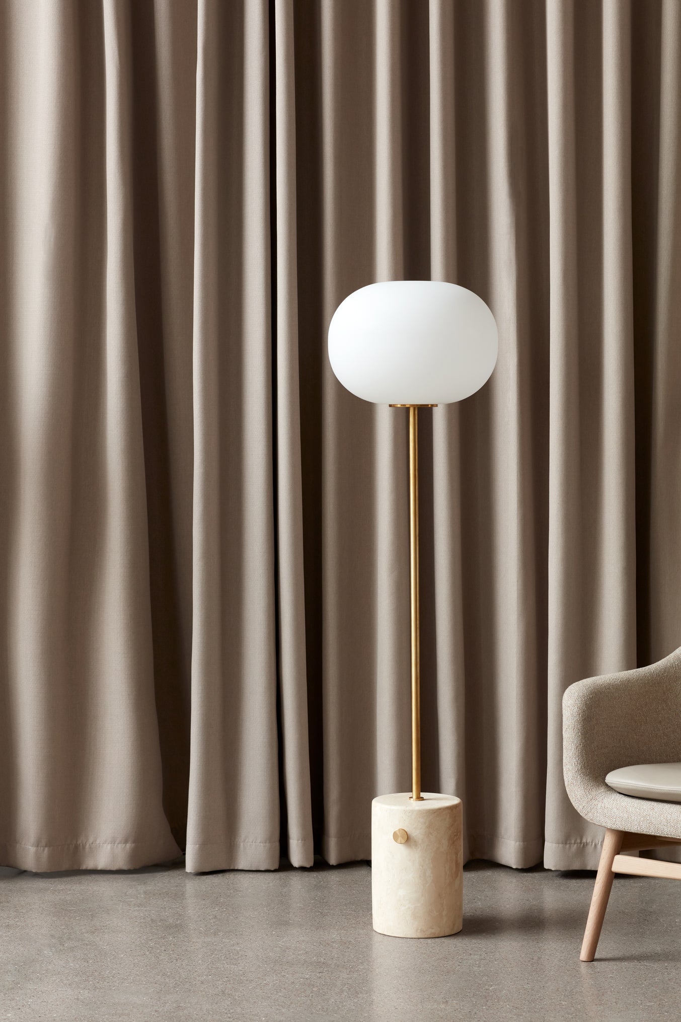 JWDA Floor Lamp, Travertine/Brushed Brass