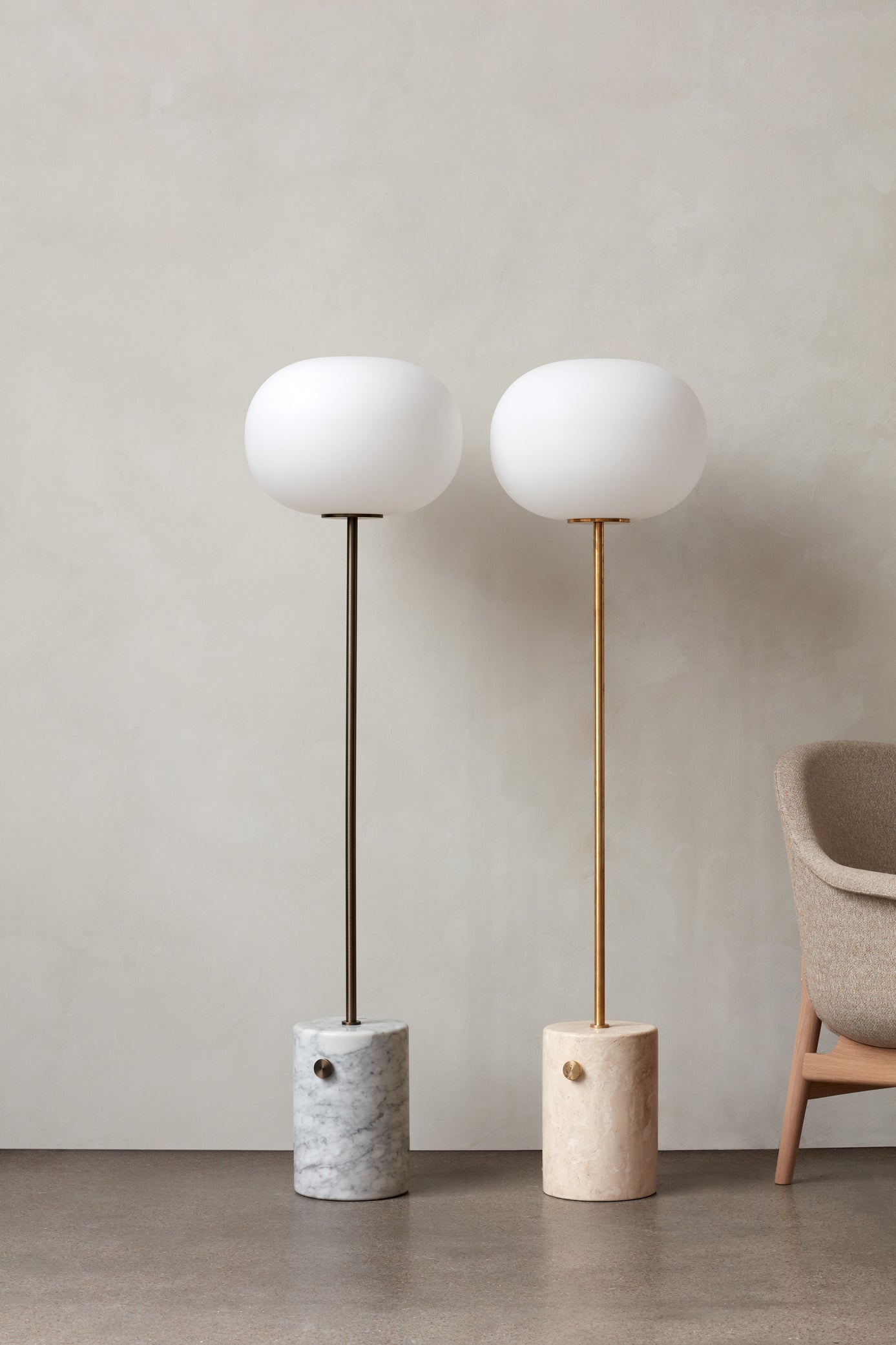 JWDA Floor Lamp, White Marble/Bronzed Brass
