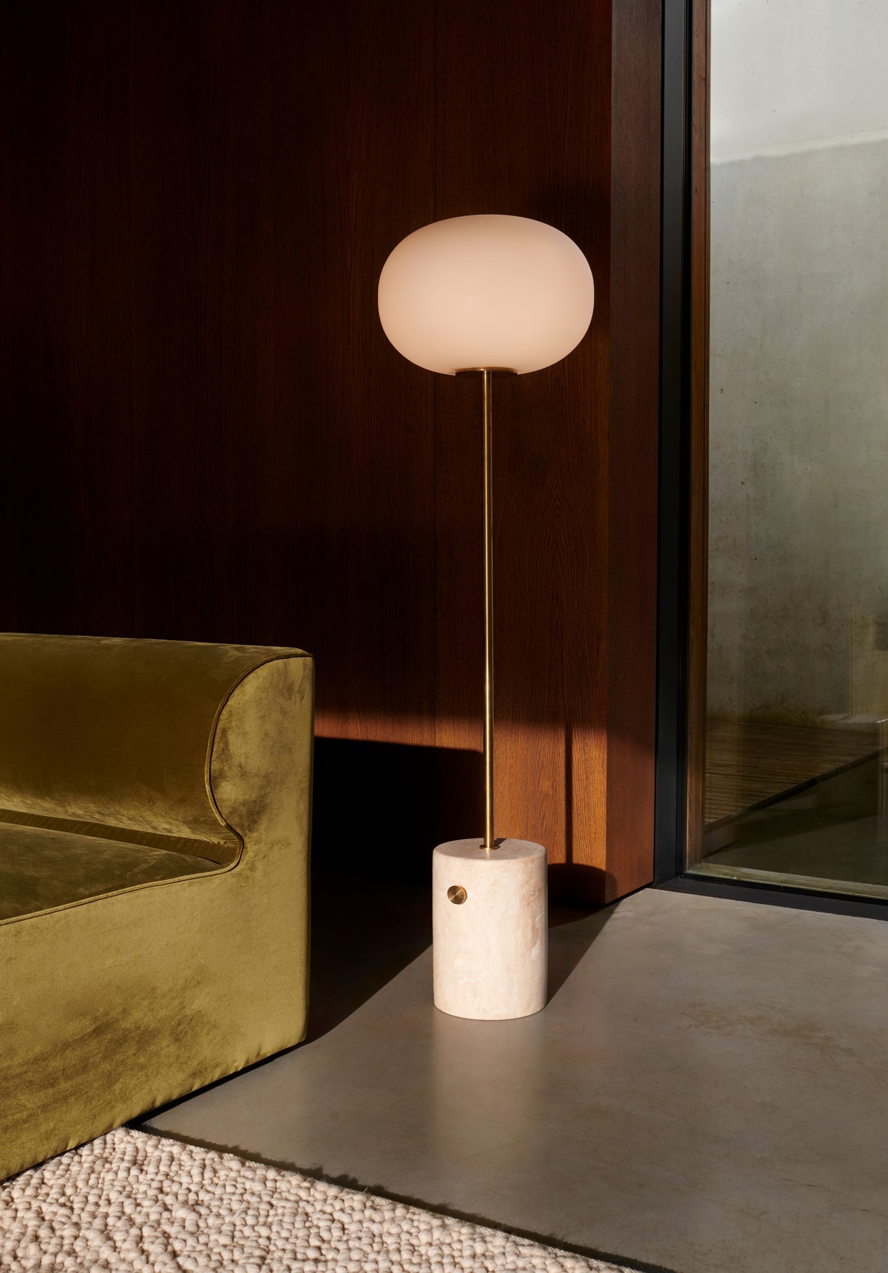 JWDA Floor Lamp, Travertine/Brushed Brass