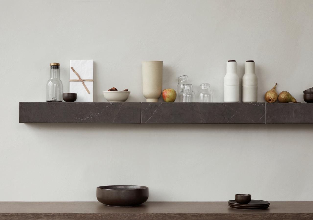 Plinth Shelf, Brown/Grey Kendzo Marble
