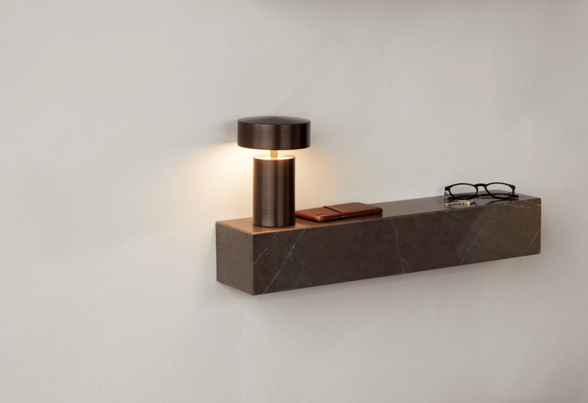 Plinth Shelf, Brown/Grey Kendzo Marble