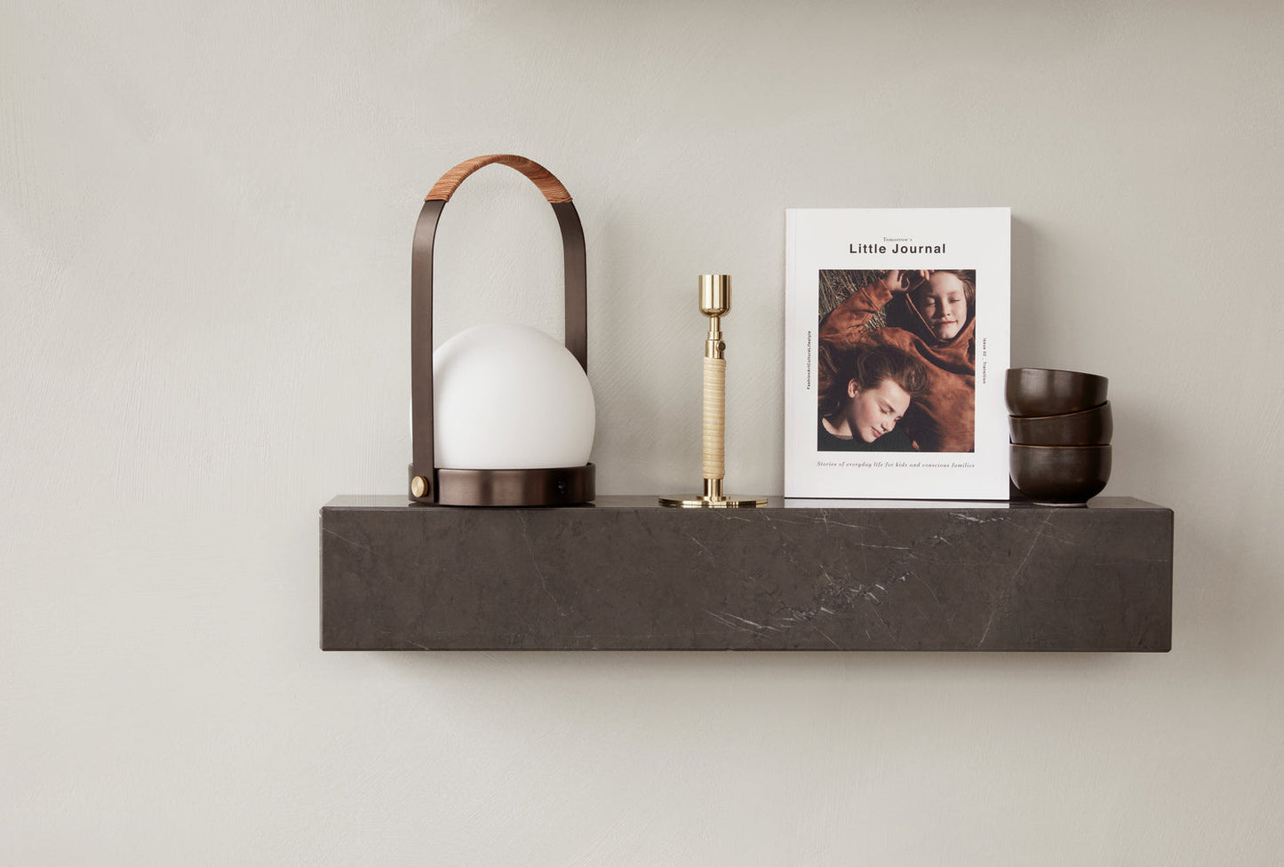 Plinth Shelf, Brown/Grey Kendzo Marble