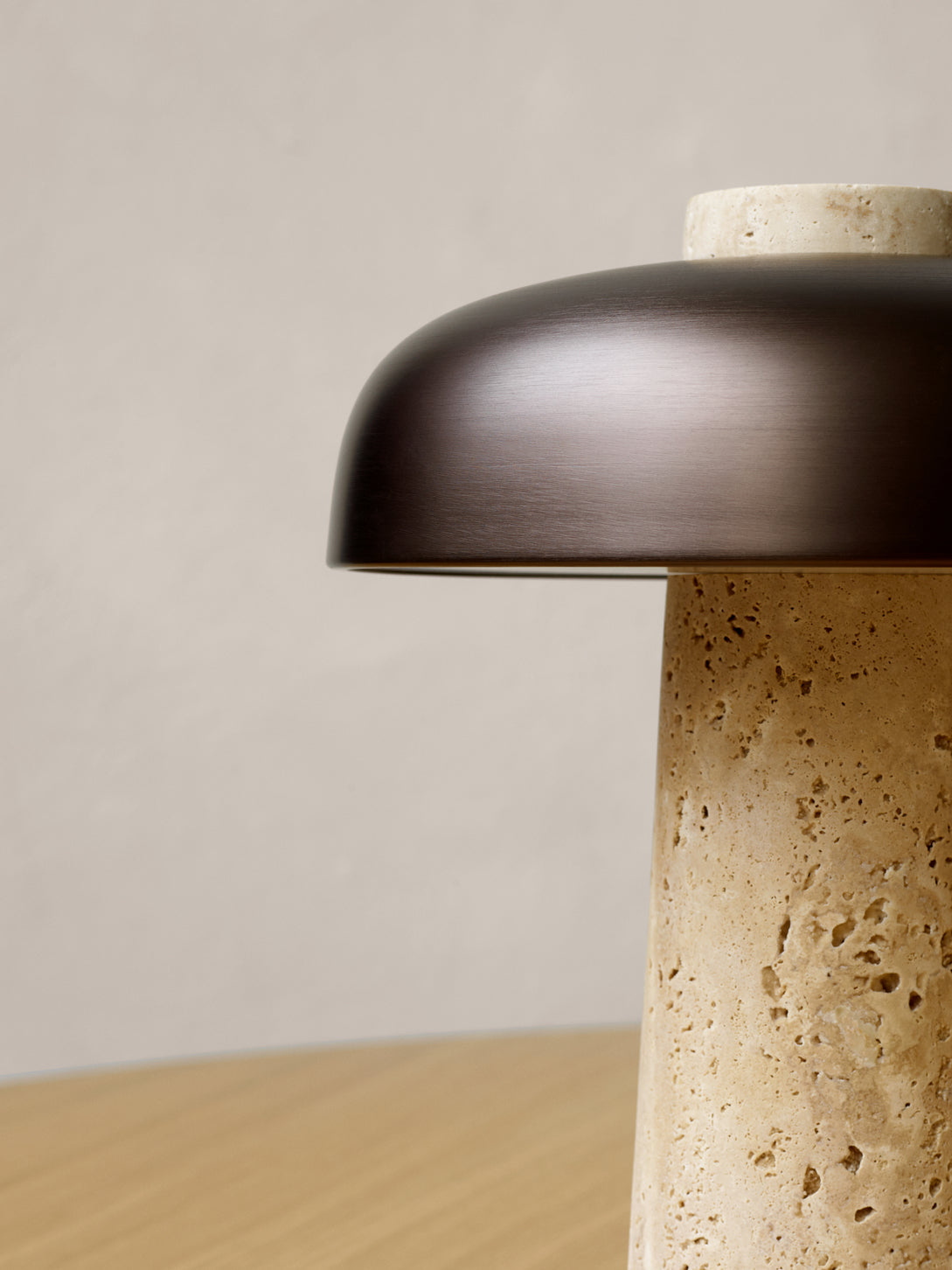 Reverse Table Lamp, Travertine, Bronzed Brass