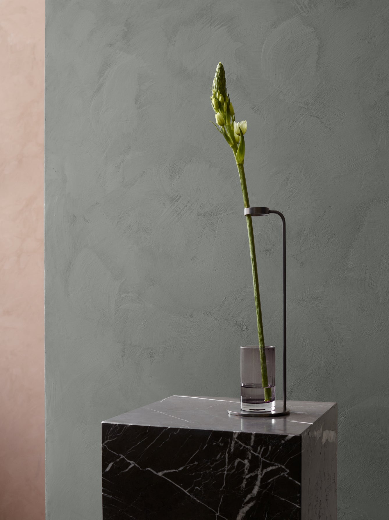 Plinth Tall, Brown Grey Marble