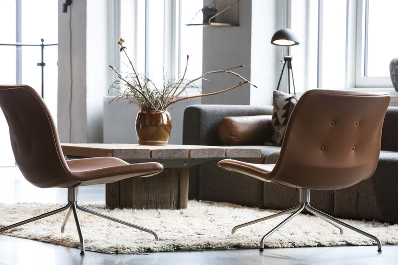 Primum Lounge Chair u arm, rustfrit stål ben, Adrian, Cognac