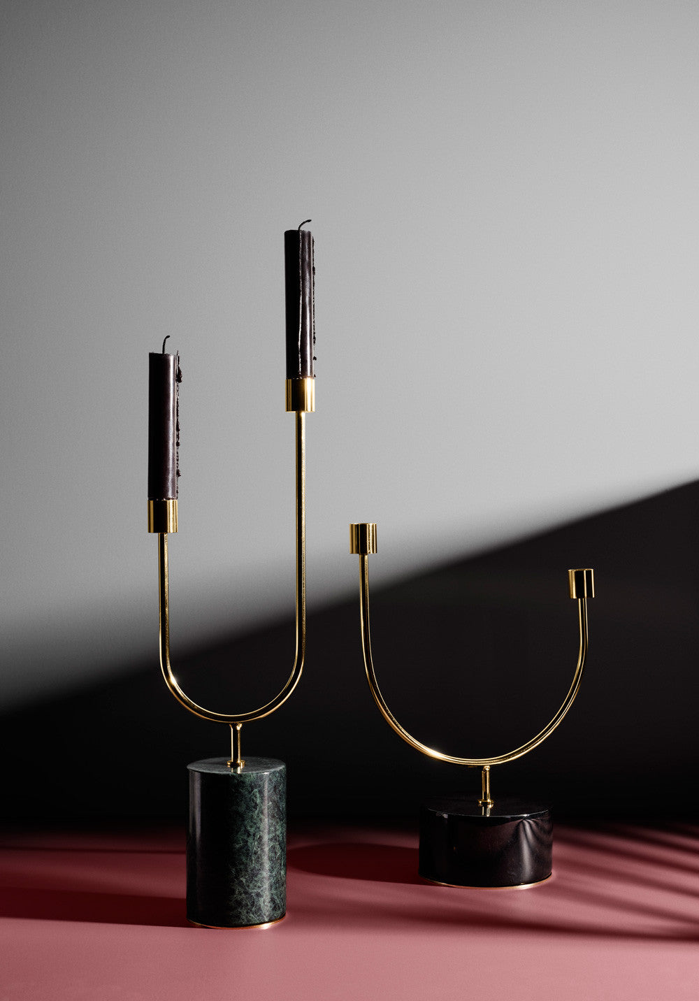 GRASIL Candle Holder - Grøn Marmor/Messing