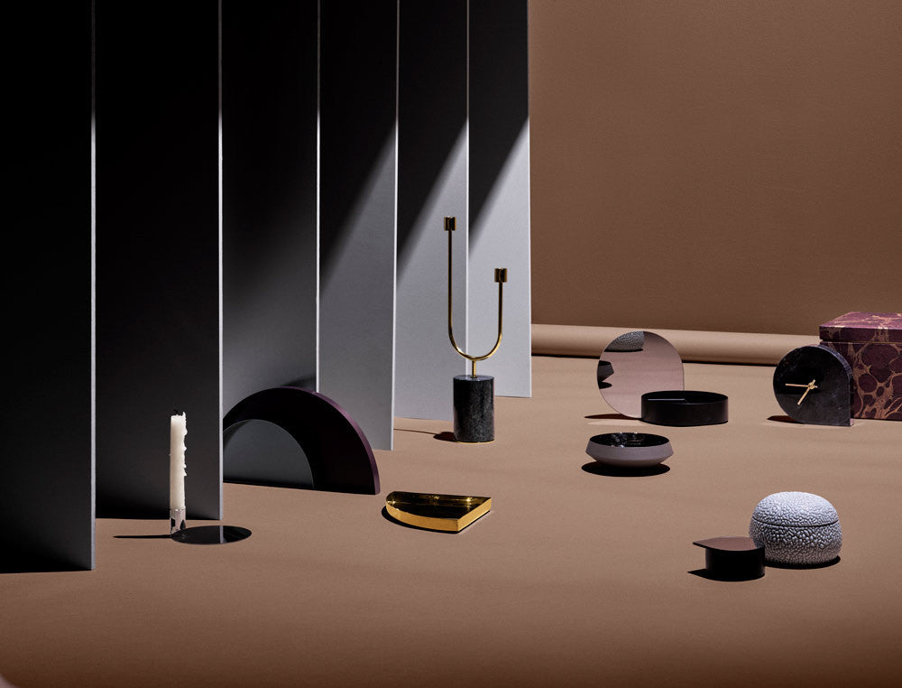 GRASIL Candle Holder - Sort Marmor/Messing