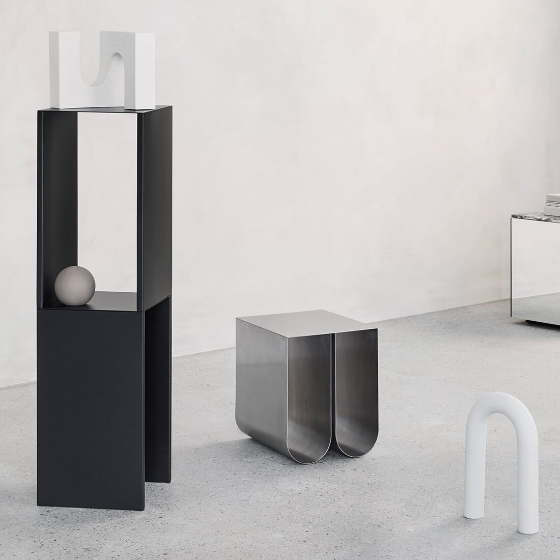 Curved Side Table, Stainless Steel