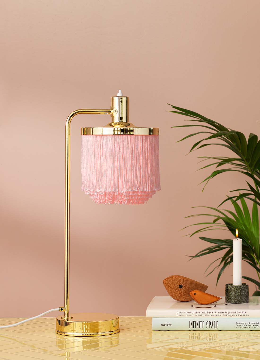 Fringe Table Lamp, Pale pink