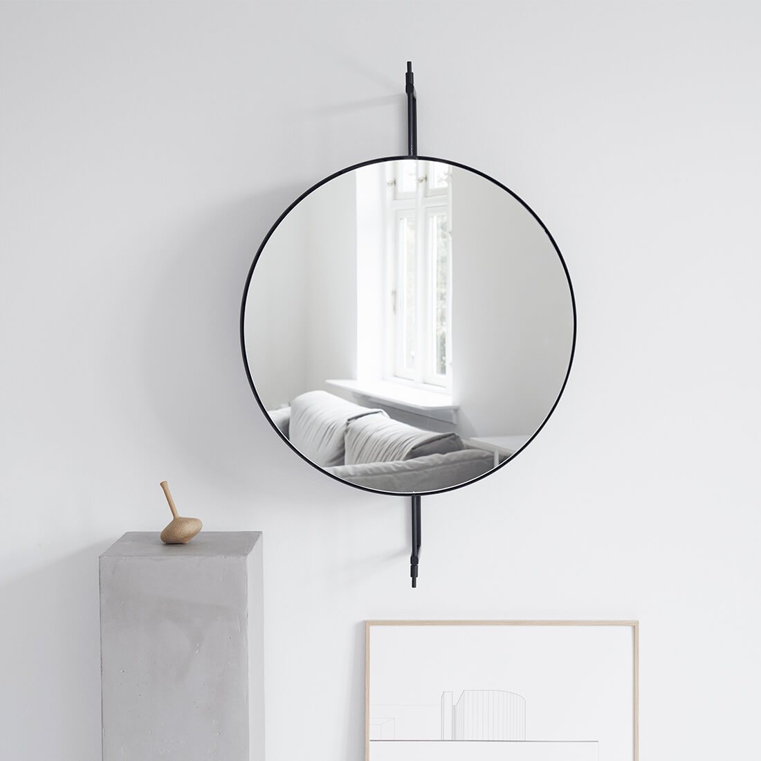 Rotating Mirror, Black Steel