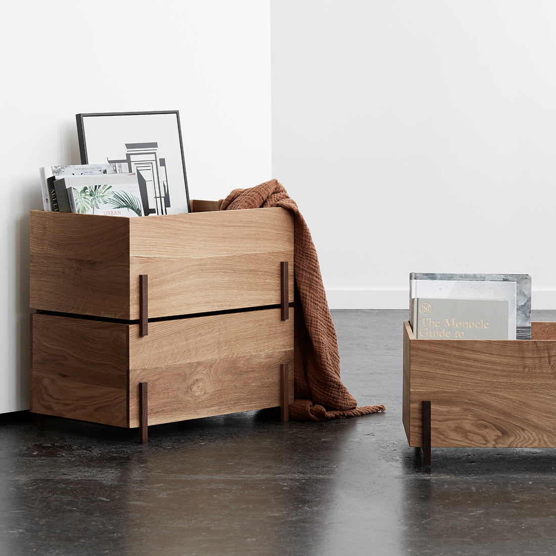 Stack Storage Box set, Oak & Walnut