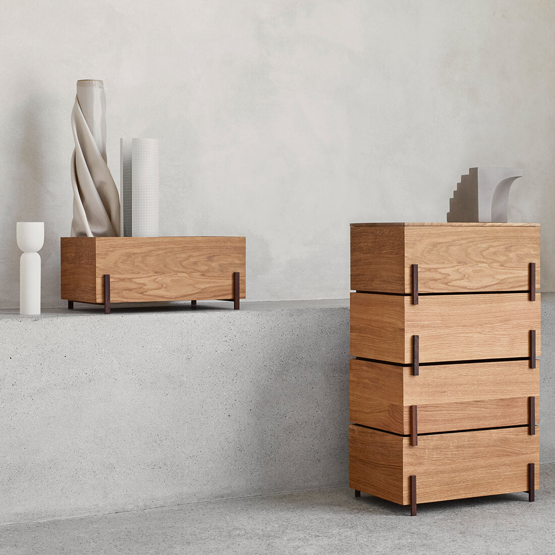 Stack Storage Box set, Oak & Walnut