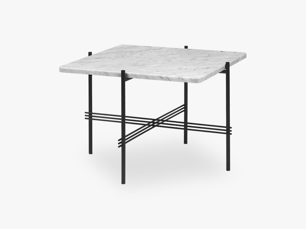 TS Coffee Table Square black base, Marble White top 55cm