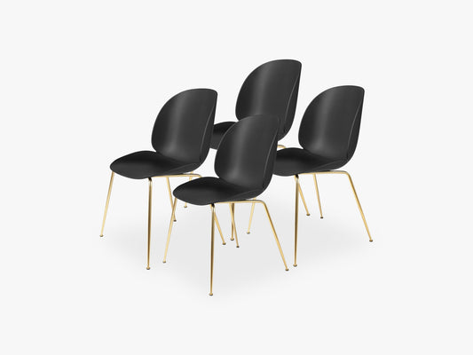 Beetle Dining Chair 4 pcs - Conic Brass Semi Matt Base, Black