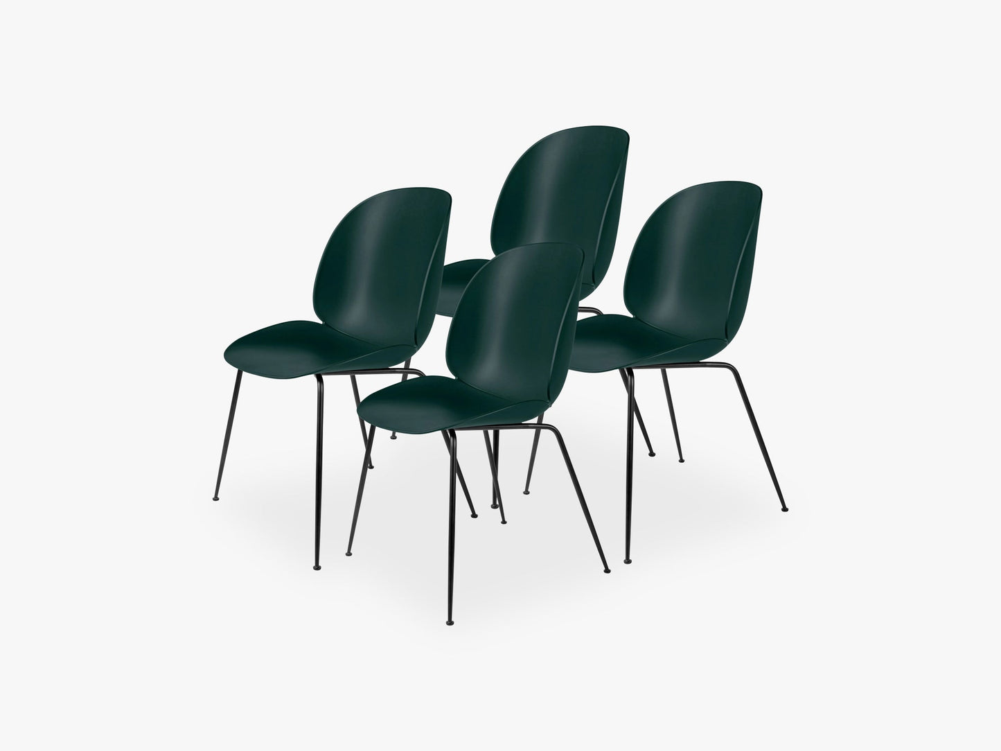Beetle Dining Chair 4 pcs - Conic Black Matt Base, Dark Green