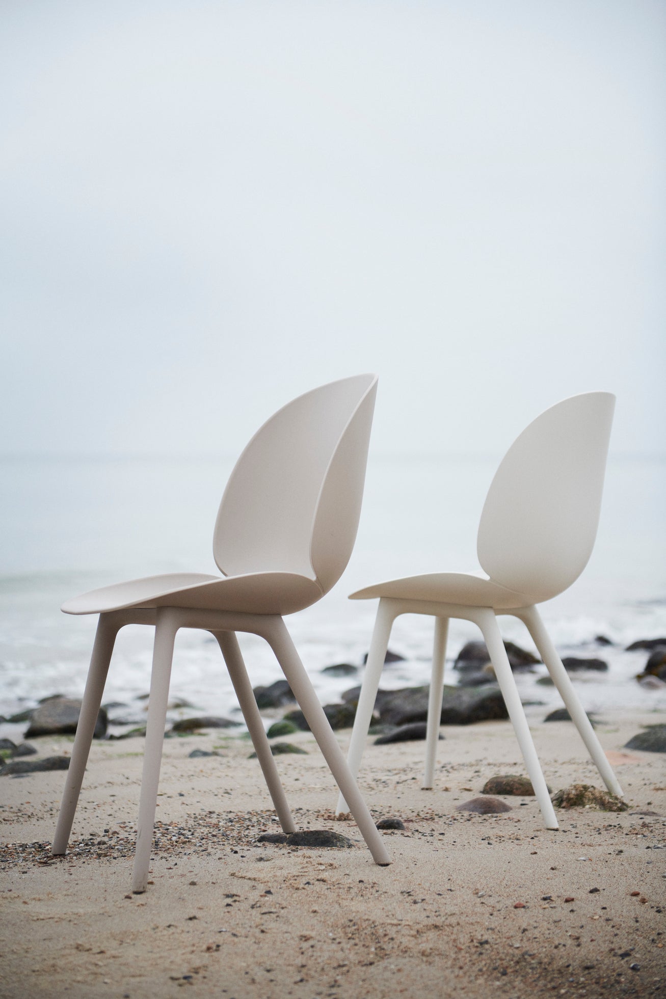 Beetle Dining Chair Un-Upholstered Plastic base, Beige/Beige