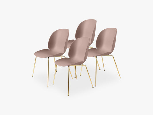 Beetle Dining Chair 4 pcs - Conic Brass Semi Matt Base, Sweet Pink
