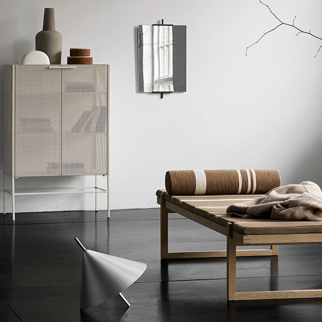 Cone Spinning Top Lamp, Brushed Aluminum/Walnut