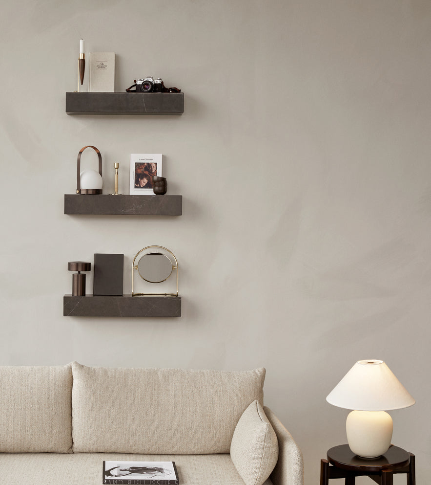 Plinth Shelf, Brown/Grey Kendzo Marble