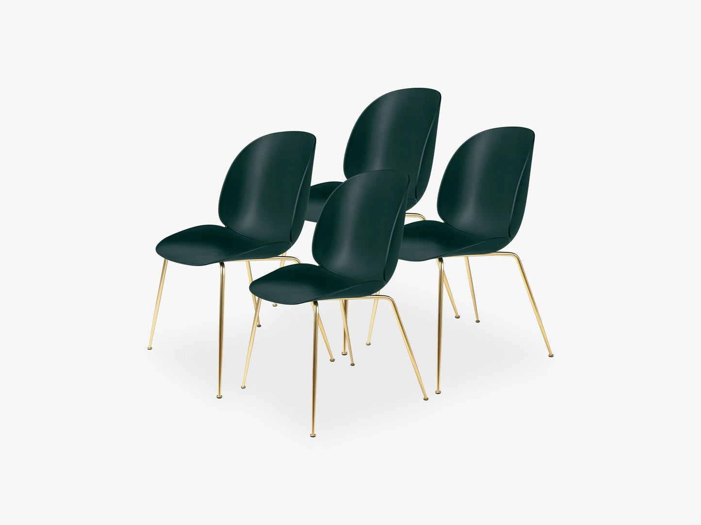 Beetle Dining Chair 4 pcs - Conic Brass Semi Matt Base, Dark Green