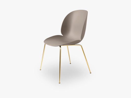 Beetle Dining Chair - Un-upholstered Matt Brass base, New Beige shell