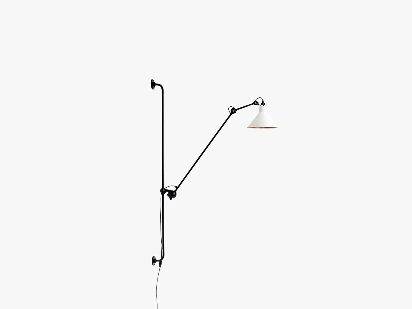 Lampe Gras N214 M Ledning, Mat Sort/Mat Hvid/Kobber