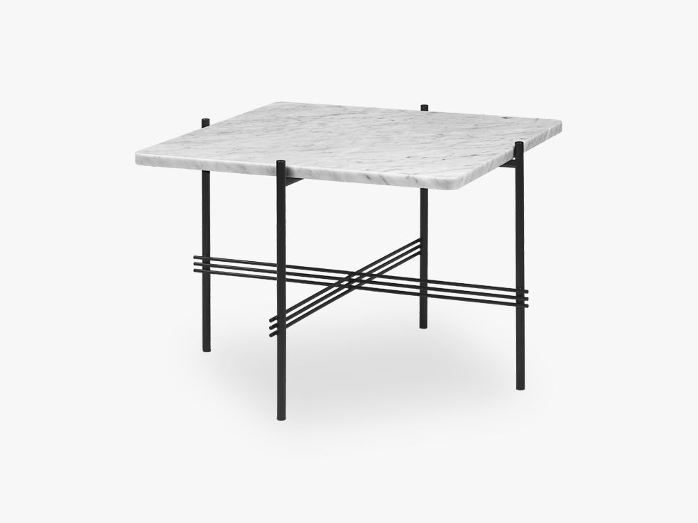TS Coffee Table  Square black base, Marble White top 55cm