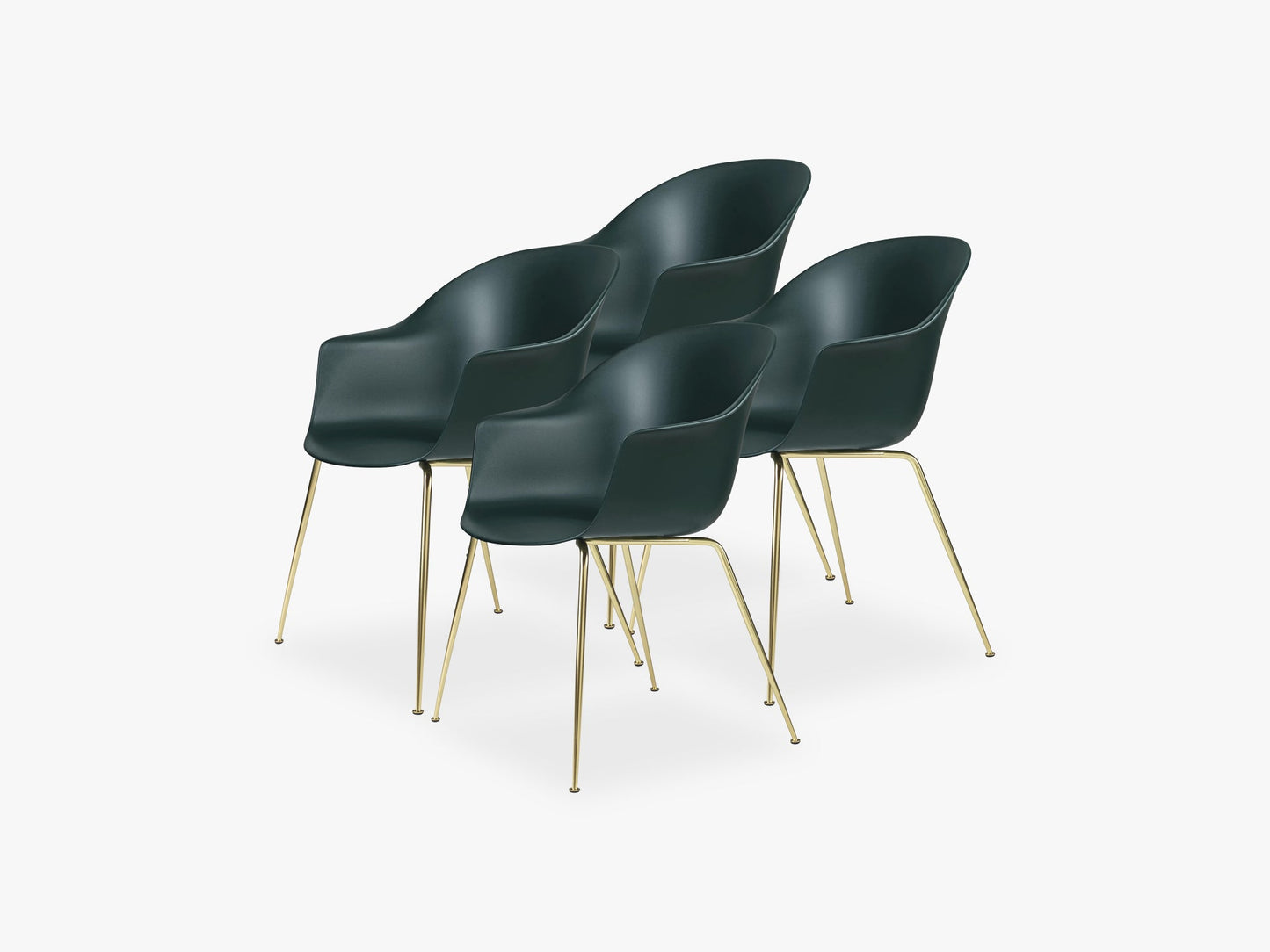 Bat Dining Chair 4 pcs - Conic Brass Semi Matt Base, Dark Green